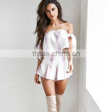 Zm50289b New Style Europe Lady Clothing off Shoulder Stripe Casual Women Two Piece Suit photo-3