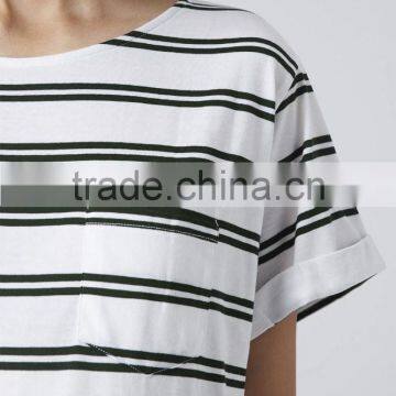 Cheap Double Stripe Short Sleeves Maternity T-shirt Wear With Front Pocket photo-4