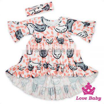 Spring Frock Design Little Girl Short Sleeve Ruffle Short Front Long Behind Cutting Formal Animal Patterns With Headbands Dress