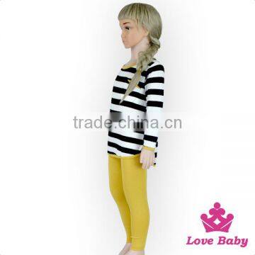 Kids Girls Fall Cotton Long Sleeve Black And White Striped Shirt And Mustard Pants Children's Boutique Clothes Wholesale Price photo-4