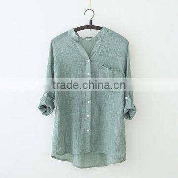 Wholesale Price Summer Sun Protection Linen / Cotton Plain Long Shirts for Women photo-4