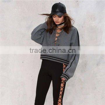 80cotton Custom Logo Printing Lace-up Hoodies Special Plain Sweat Shirt Crop Good Quality Women Crop Top photo-3