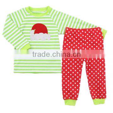 Wholesale stripe polka dot princess 100% cotton pajamas toddler kids Christmas Santa pajamas