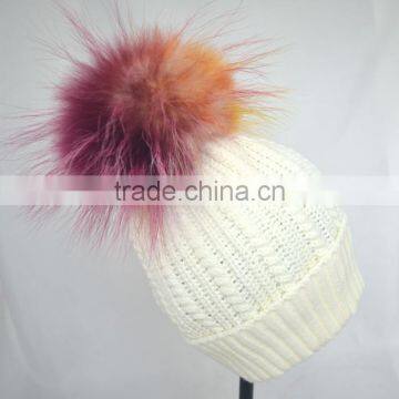 Myfur Elegant Women White Color Wool Blend Hat and Cap With Fur Ball Top photo-3