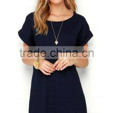 2015Latest Ladies Western Dress Designs Roll Sleeves Shift Dress for Women photo-3