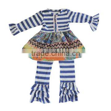 Vintage Floral Print Dress Girls School Dress Multi Layered Tiered Dress Set Baby Girl Boutique Dress Set Striped and Ruffle Set photo-2