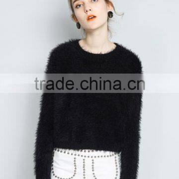 Lady Custom Plain Soft Fuzzy Mohair Fitted Sweater Pullover With High Quality photo-3