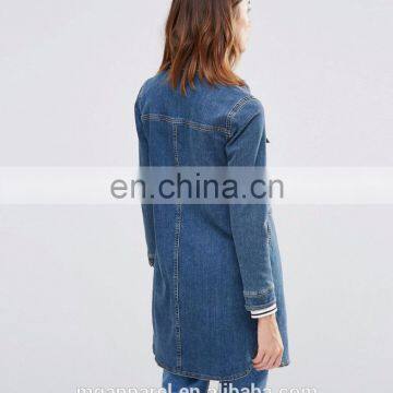 Stretch Denim Fabric Women Blue Long Jean Jacket Wholesale photo-3