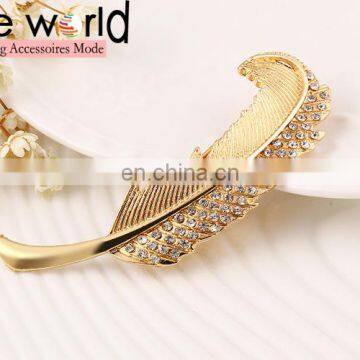Fashion Gold Plated Rhinestone Crystal Feather Hair Clip Hairpin Barrette photo-2