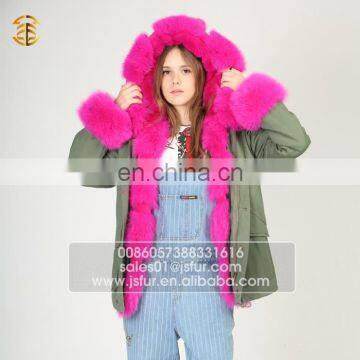 Wholesale Genuine Rose Raccoon Collar Real Fur Lady Jacket