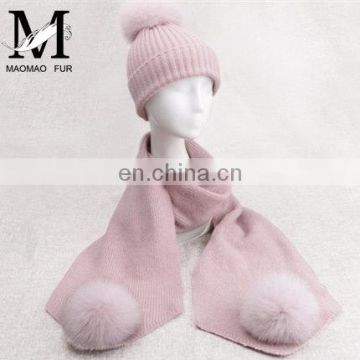 High Quality Pom Pom Fashion Girls' Knitted Scarf Hat