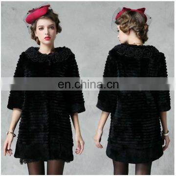 #1050-BLK, Rex Fur Coat For Women, Fashion and colored Middle Sleeve