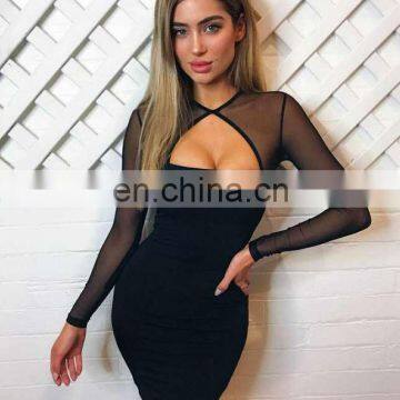 Hot Selling Women Long Sleeve Bodycon Bandage Midi Dresses, Sexy Party Sexy Dresses 2017