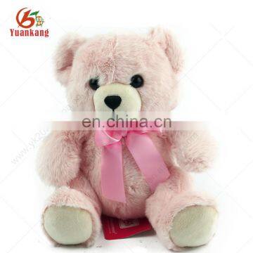 China ICTI stuffed toys manufacturer custom names cute 20cm pink and brown small plush teddy bear with ribbon