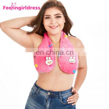 Sexy Women Soft Velvet Comfortable Underwear Boob Sweat Dripping Halter Tops Towel Bra