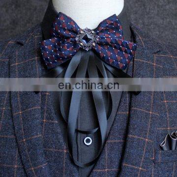 Aidocrystal New Handmade Perfect Knot Silk Diamond Neck Tie Cheaked Pre Tied Bow Ties For Men