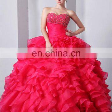 Fuchsia Sweetheart Sleeveless Lace-up Floor Length Evening Gowns Cascading Ruffles Beaded Sequins Quinceaneras Dress