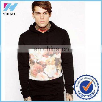 Trade assurance Yihao men's trendy mens hoodies with drawstring hood and printed bulk floral on the chest