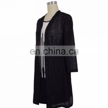 Stripe Jacquard Mesh See-Throught Old Women Long Cardigan Guangzhou Factory photo-3
