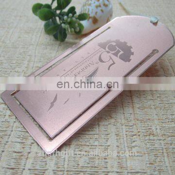 Metal etching Bookmark with custom laser logo and rose gold plated