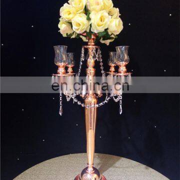 Flash Wedding Rose Gold Metal Glass 4 Arms Candel Cups Candelabras