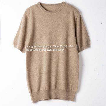 Men′s Crew Neck Short Sleeve Silk Cashmere Knitted T Shirt Pullover Sweater for Autumn photo-4