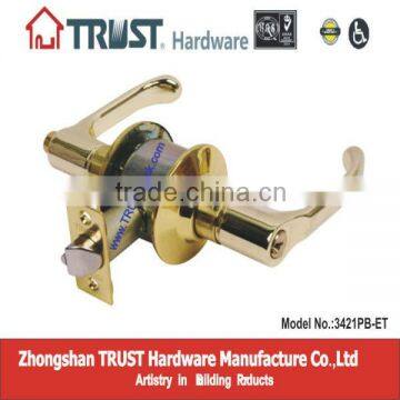 3421PB-ET:TRUST ANSI Grade 3 Cylindrical Entrance Lever Lock With Brass Cylinder