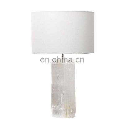 Modern Design Antique Brass Cylinder Luxury Style White Alabaster Base Table Lamp For Guest Room