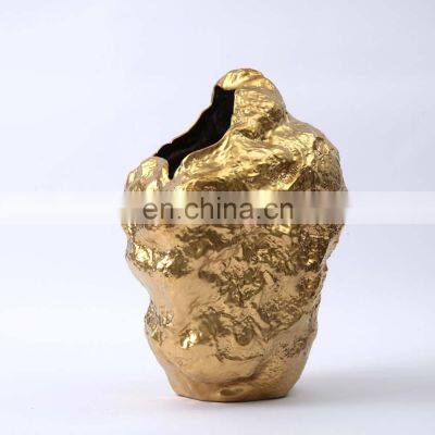 Modern Luxury Art Decoration Gold Minimalist Matte Ceramic Texture Flower Vase