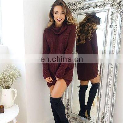 Bespoke Logo Women's Long-sleeved Knitted High-necked Skirts Wrapped Around the Hips Sexy Pocket Dresses Factory Direct Selling