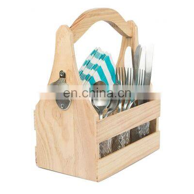 Wooden Beer Caddy Carrier/Bottle Opener and Removable Inserts