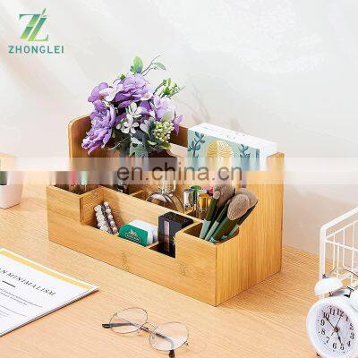 Bamboo Desk Organizer With Handle Office Supplies Pen Organizers and Accessories All-in-One Desk File Organizer 9 Compartments photo-2