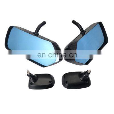 Rear View Mirror F1 Style Real Carbon Fiber Car Reflector Mirror Blue Tint Metal Bracket Left and Right Side Mirror