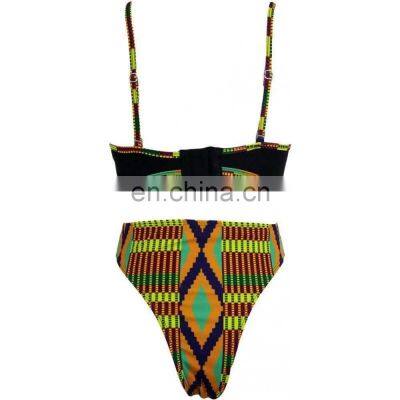 Customized Summer Women Solid Bikini African Print Swimwear Bikini Mujer Traje de Bano