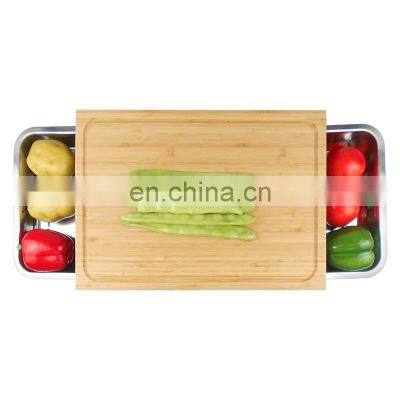 Space Saver Design Bamboo Cutting Board With 2 Big Organizing Stainless Steel Trays And Eco Friendly Sustainable Chopping Board photo-2
