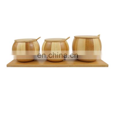 Bamboo Salt and Pepper Box with Spoons and Tray Wooden Condiment Container Seasoning Box Set for Home Kitchen Coffee Bar