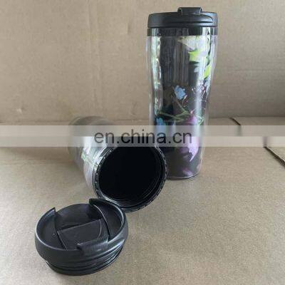 350ml Custom Logo Paper Insert Double Wall Plastic Travel Mug With Lid photo-5