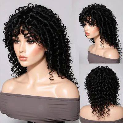 14 16 Inch Preplucked Brazilian Remy Human Hair Wolf Cut Full Mechanism Curly Short Bob Wig With Bangs Wigs For Balck Women photo-3