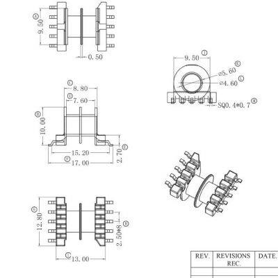 EP13-2SEC-10P SMD/SMT Transformer Bobbins (5+5P),EP13-2S Transformer Accessories Bobbins，PM9820 Material, With Good High Temperature Resistance. photo-3
