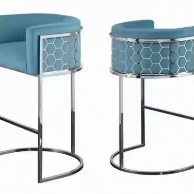 Modern Luxury Home Bar Pattern Stainless Steel High Bar Stool Commercial Velvet Fabric Bar Chair Furniture In Silver