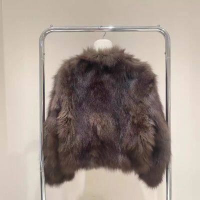 Casaco feminino de pelúcia de raposa importada Eliza, imitação de pelúcia de vison do ventre. Novo estilo de inverno, gola V curta, elegante. photo-2