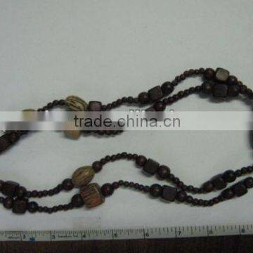 METAL CHAIN LONG CHEST LENGTH NECKLACE, WOOD BEAD NECKLACE, FA