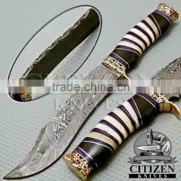 CITIZEN KNIVES, BEAUTIFUL CUSTOM HAND MADE DAMASCUS STEEL HUNTING BOWIE KNIFE