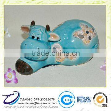 Blue Glazed Ceramic Milk Cow lawn ornaments