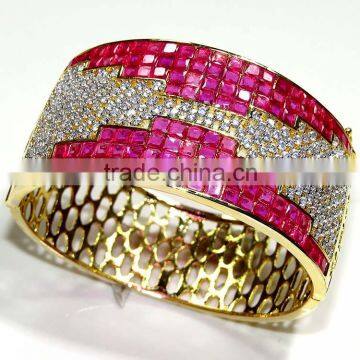 Gold Finish Ethnic, Zirconia,Pearl, Ruby bracelet Jewelry design with Meenakari (Enamal) . 22 K Gold Plated Jewellery