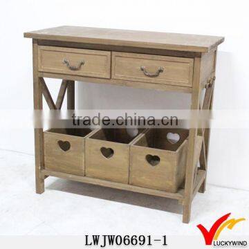 3 Drawers Shabby Wood Console Table White photo-2