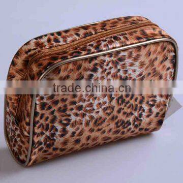 Popular !!! Fashion lady's cheap promotional satin with leopard print pattern design cosmetic bags