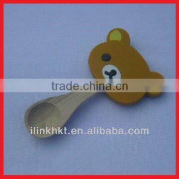 Mini wooden Spice Spoon with customized cartoon design soft PVC logo cap or head