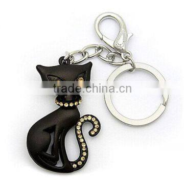 Fashion black cat taupe stones keychain