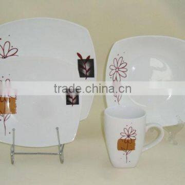 20 PCS Square fine white porcelain dinner set with flower decal